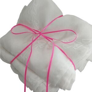 GORGEOUS WHITE EMBROIDERED ON WHITE BOTANICAL TRELLIS WINDOW CURTAINS, 3 PANELS!